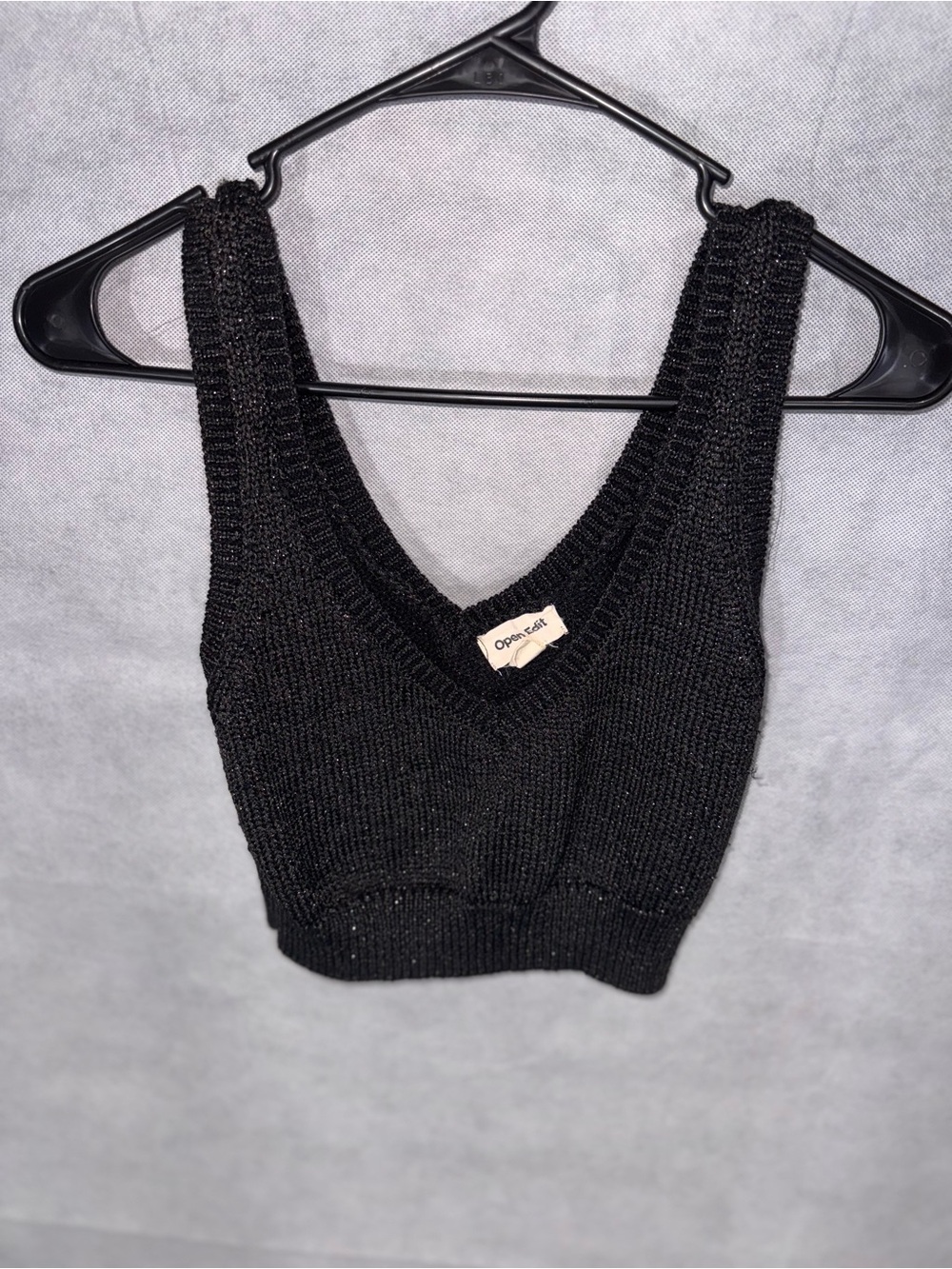 Open-Edit Black Knit V-Neck Cropped Tank